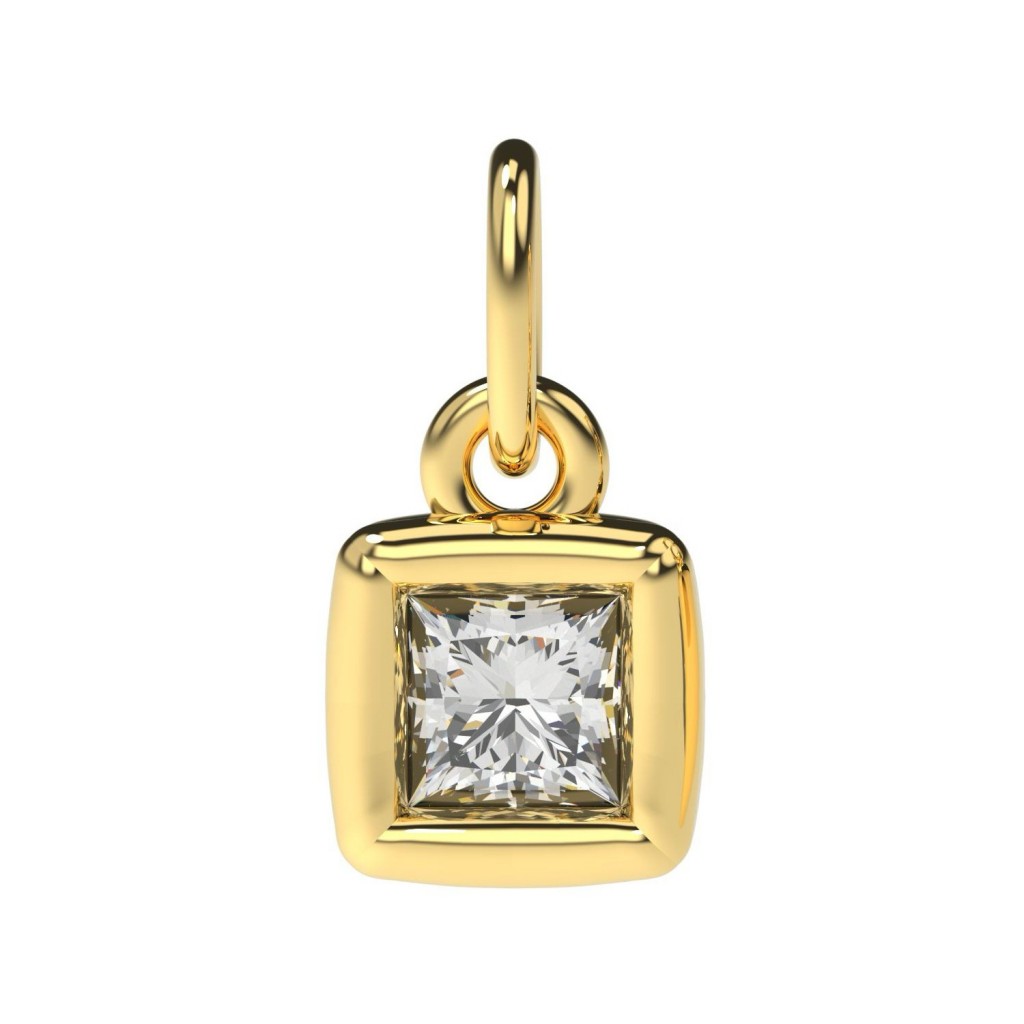 Pendant diamant carré Or jaune 18k (750/1000). - DFLY Paris